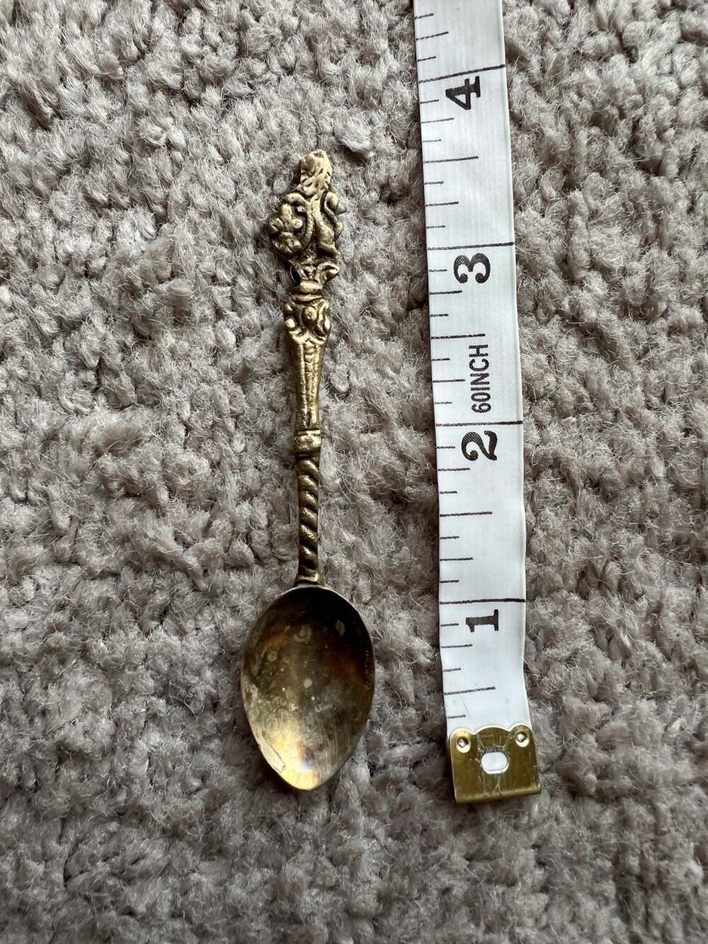 Vintage Italian Ornate Brass Demitasse Spoon with Heraldic Lion Motif